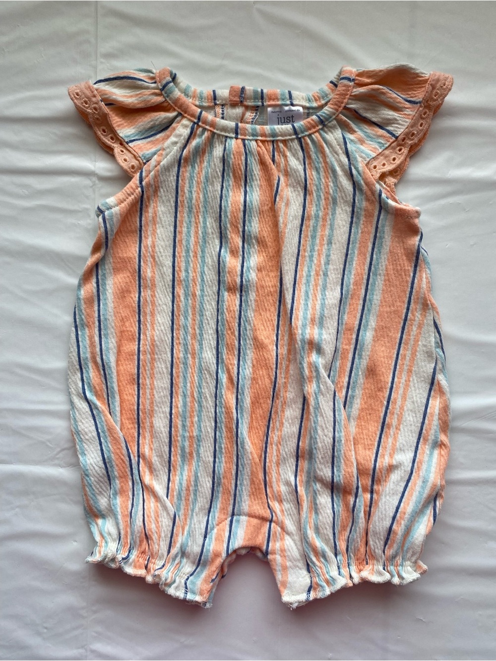 Just One You Carter's Baby Girl Striped Gauze Romper Eyelet Ruffle Sleeve NB